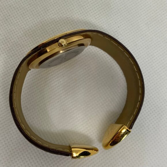 Avon women gold brown tone watch 33mm round case quartz cuff bangle running - Picture 7 of 7